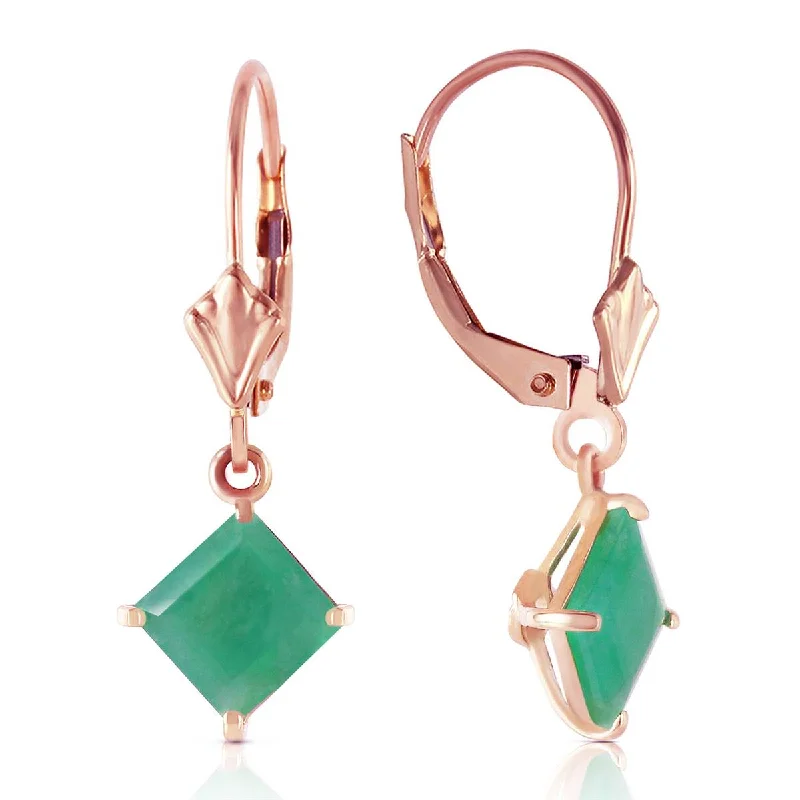 Tin cast earrings-14K Solid Rose Gold Leverback Earrings Emerald Jewelry Series Royal