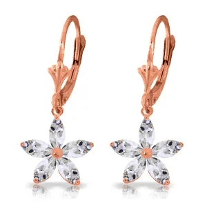 Angled rim earrings-14K Solid Rose Gold Leverback Earrings Natural Rose Topaz Certified