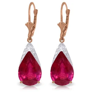 Shattered gem earrings-14K Solid Rose Gold Leverback Earrings Ruby Gemstone Classic