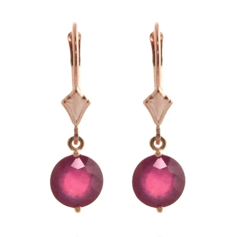 Savanna grass earrings-14K Solid Rose Gold Leverback Earrings Ruby Gemstone