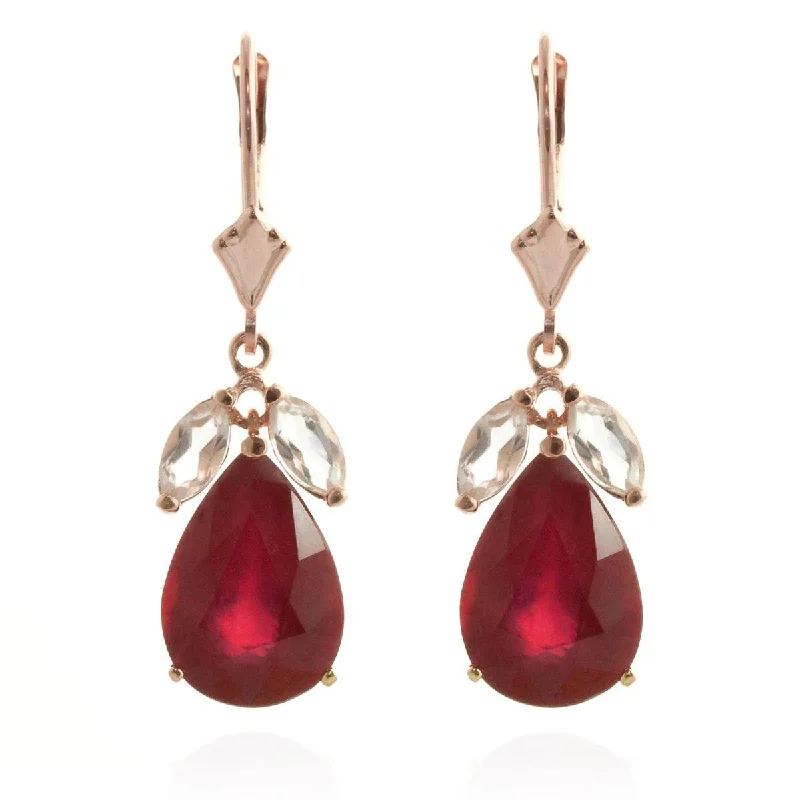 Pearl seed earrings-14K Solid Rose Gold Leverback Earrings Ruby & Rose Topaz Gemstone