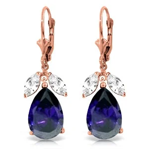 Fourteen-stone earrings-14K Solid Rose Gold Leverback Earrings Sapphire & Rose Topaz Certified