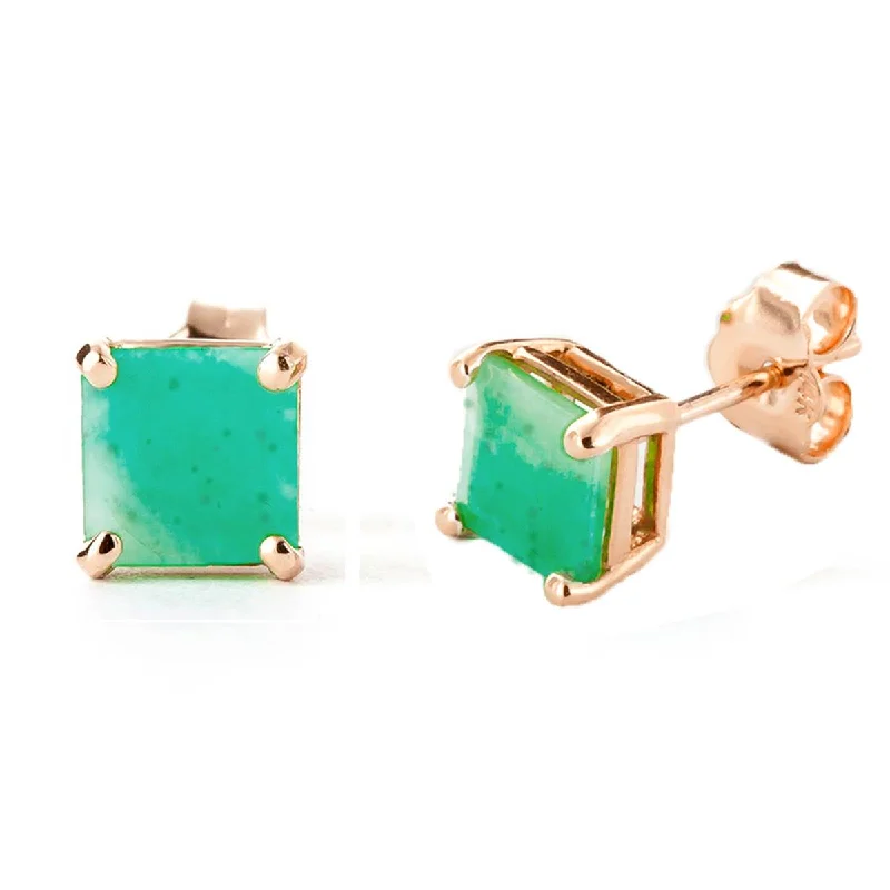 Blended grain earrings-14K Solid Rose Gold Stud Earrings Natural Emerald