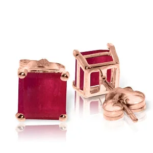 Rotating gem earrings-14K Solid Rose Gold Stud Earrings Natural Ruby Jewelry