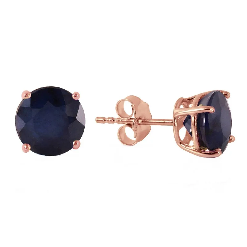 Chipped drop earrings-14K Solid Rose Gold Stud Earrings Natural Sapphire Gemstone