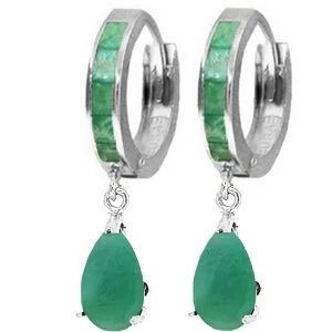 Tribal badge earrings-14K. SOLID WHITE GOLD HOOP HUGGIE EARRING WITH EMERALDS