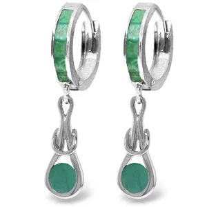 Cobalt sodalite earrings-14K. SOLID WHITE GOLD HUGGIE EARRINGS WITH DANGLING EMERALDS