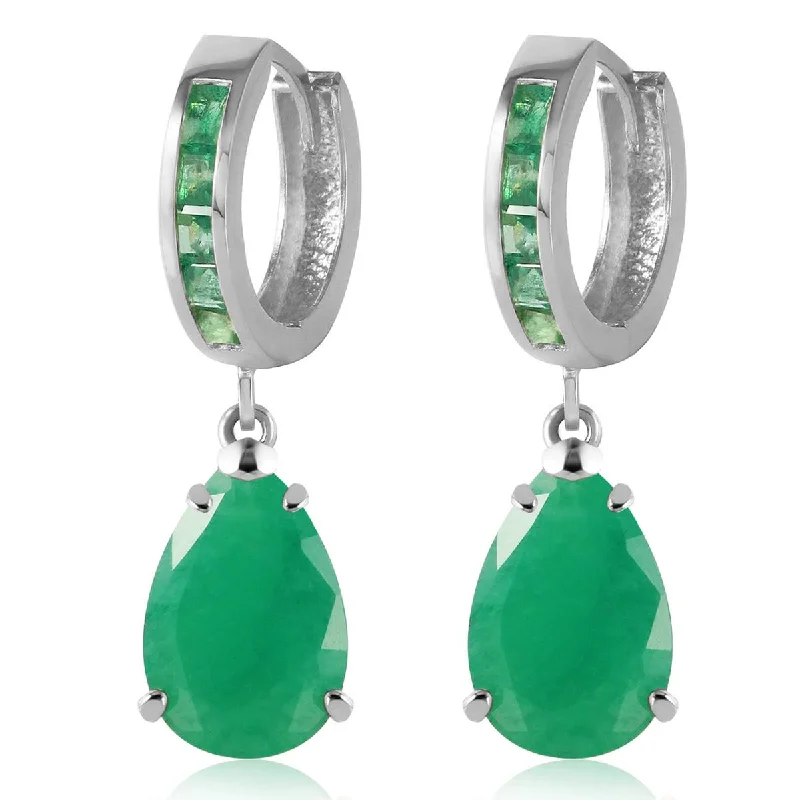 Jade point earrings-14K. WHITE GOLD HUGGIE EARRING WITH DANGLING EMERALDS