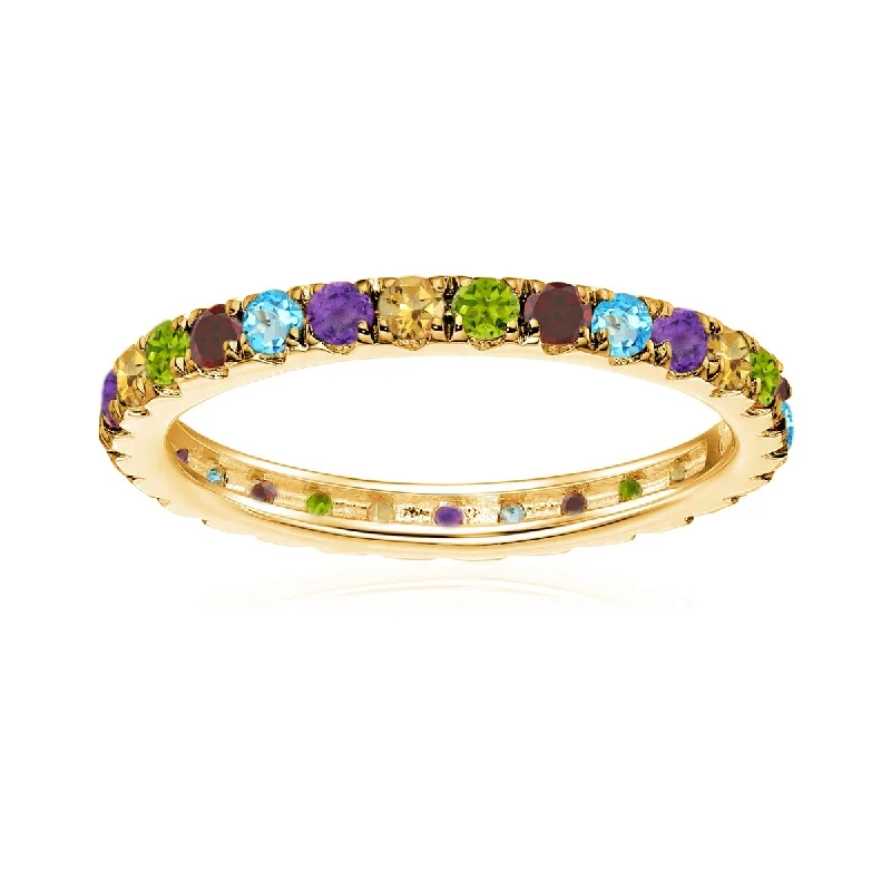 Pentagon gem ring-14Kt Gold Multi Gemstone Eternity Band Ring