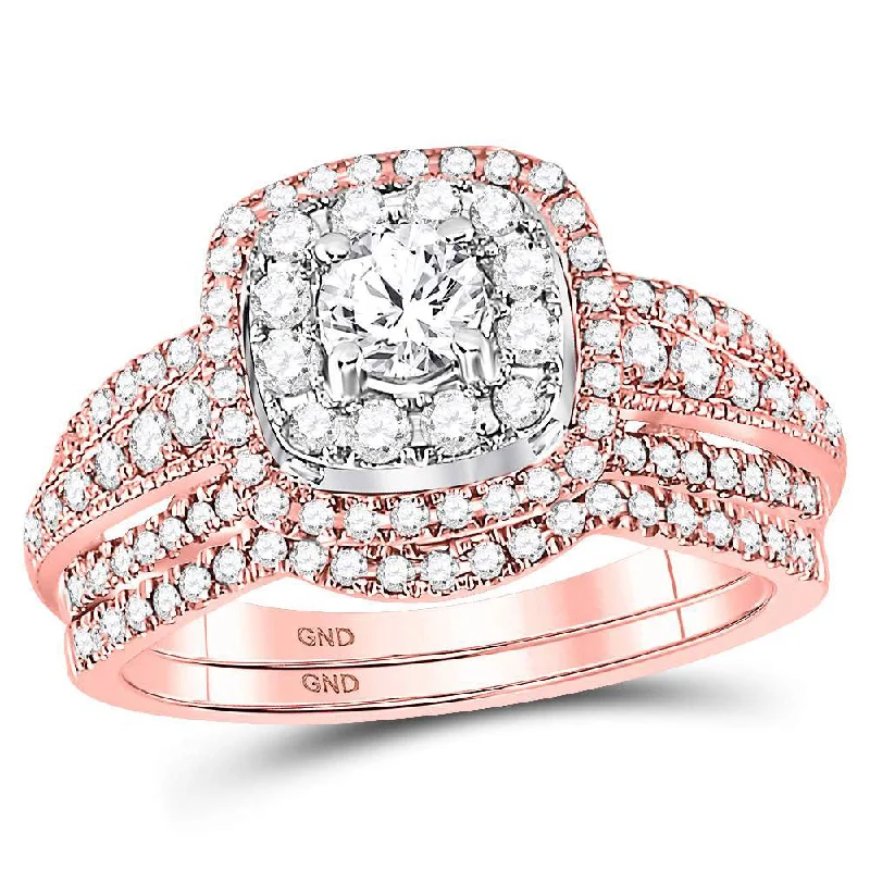 Hazy dawn ring-14kt Rose Gold Round Diamond Bridal Wedding Ring Band Set 1 Cttw