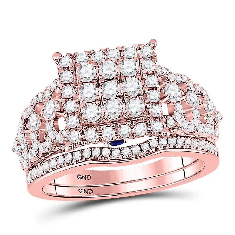 Cloudy quartz ring-14kt Rose Gold Round Diamond Bridal Wedding Ring Band Set 1 Cttw