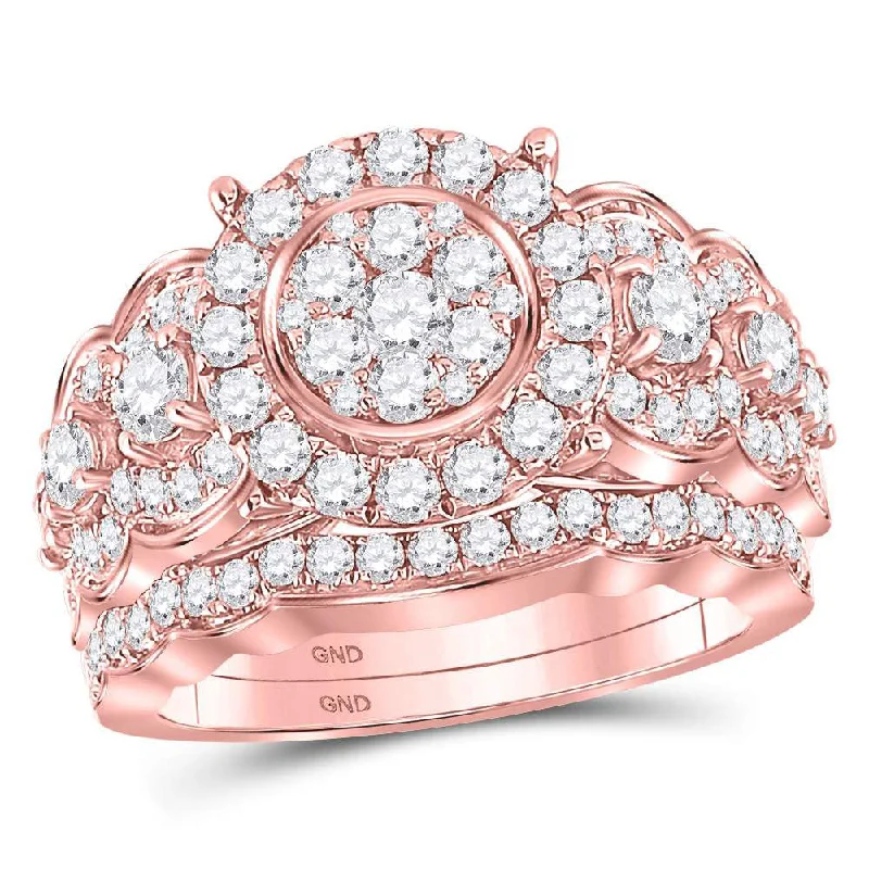 Hazy dawn ring-14kt Rose Gold Round Diamond Bridal Wedding Ring Band Set 2 Cttw