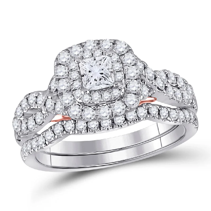 Sea sponge ring-14kt Two-tone Gold Princess Diamond Bridal Wedding Ring Band Set 1-1/4 Cttw