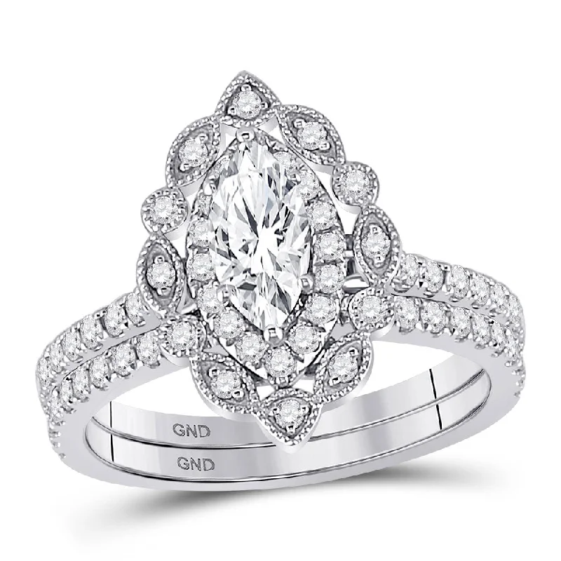 Hooked clasp ring-14kt White Gold Marquise Diamond Bridal Wedding Ring Band Set 1-1/4 Cttw