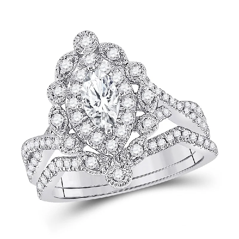 Savanna grass ring-14kt White Gold Marquise Diamond Bridal Wedding Ring Band Set 1 Cttw