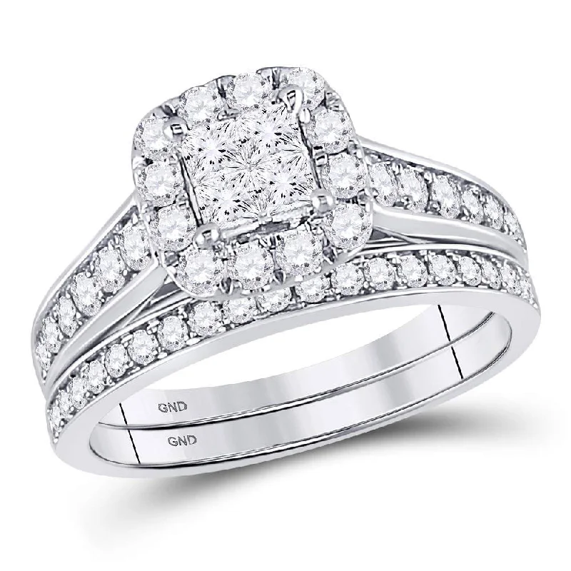 Rough-hewn ring-14kt White Gold Princess Diamond Bridal Wedding Ring Band Set 1 Cttw