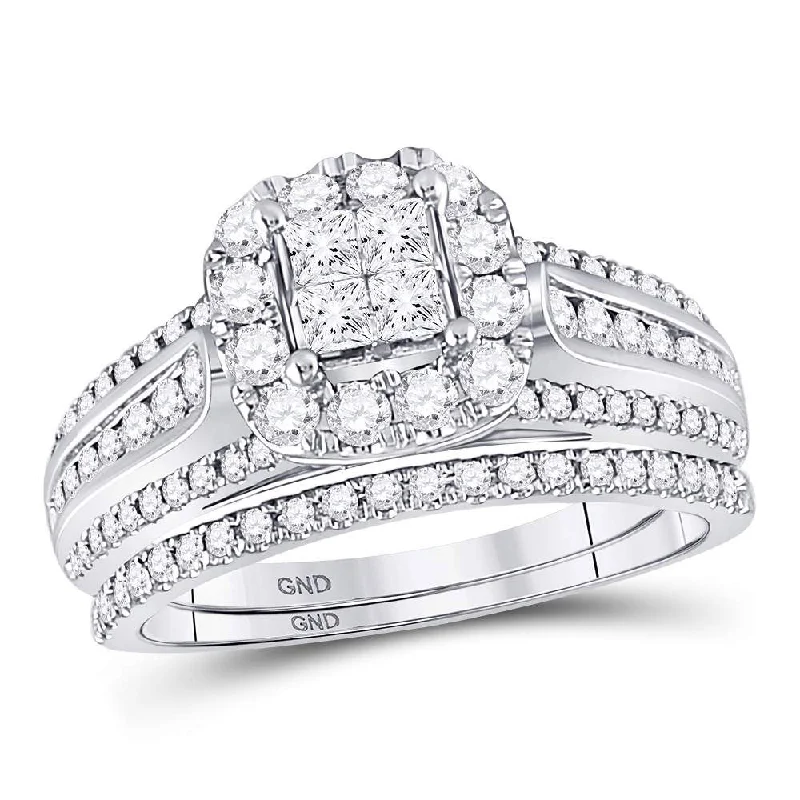 Aged patina ring-14kt White Gold Princess Diamond Bridal Wedding Ring Band Set 1 Cttw