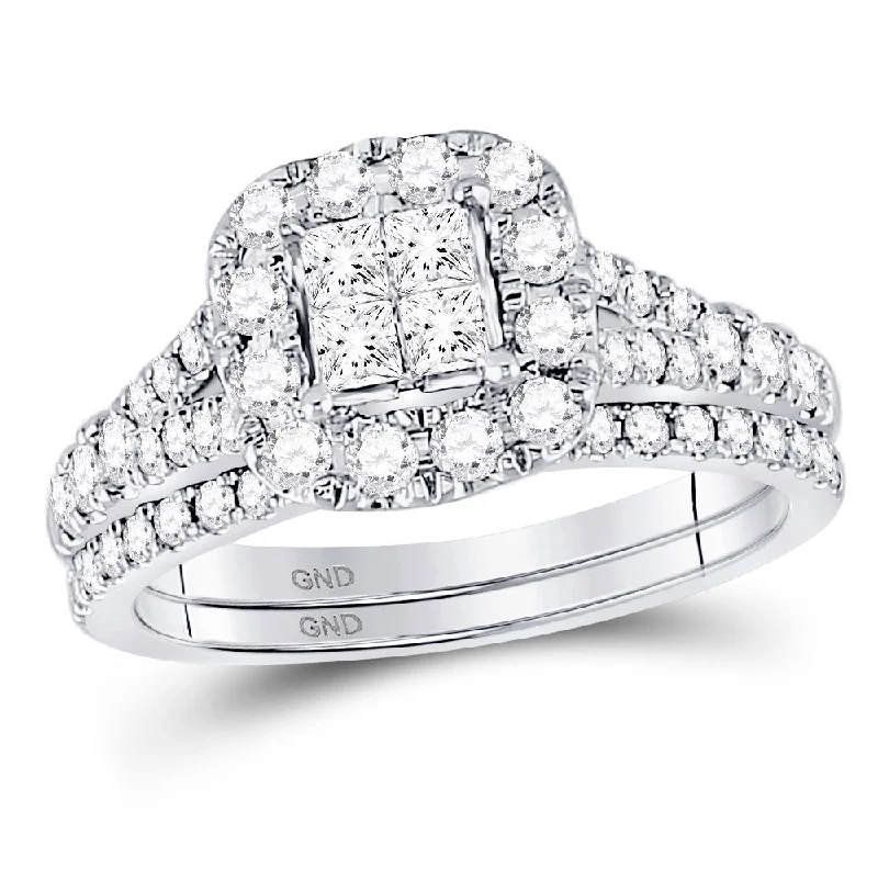 Creeper vine ring-14kt White Gold Princess Diamond Cluster Bridal Wedding Ring Band Set 1 Cttw