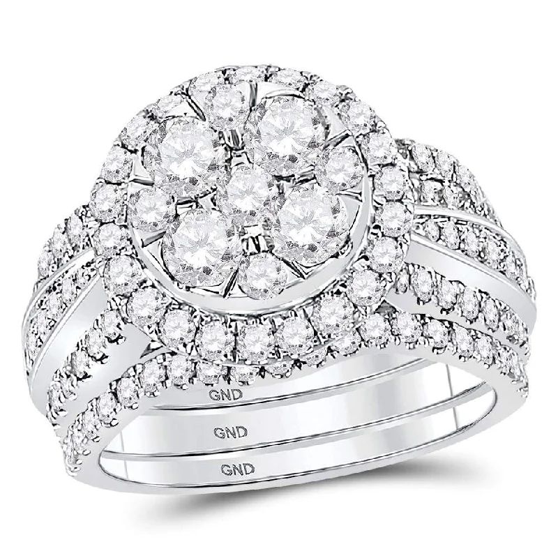 Ethnic braid ring-14kt White Gold Round Diamond 3-Piece Bridal Wedding Ring Band Set 2-1/2 Cttw