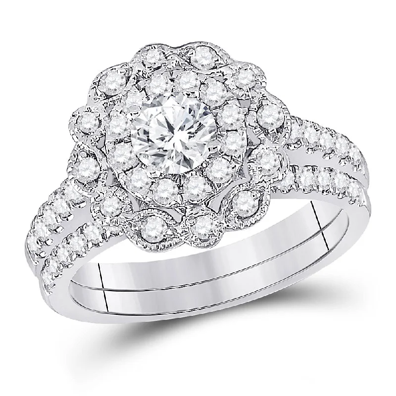 Vine halo ring-14kt White Gold Round Diamond Bridal Wedding Ring Band Set 1-1/4 Cttw