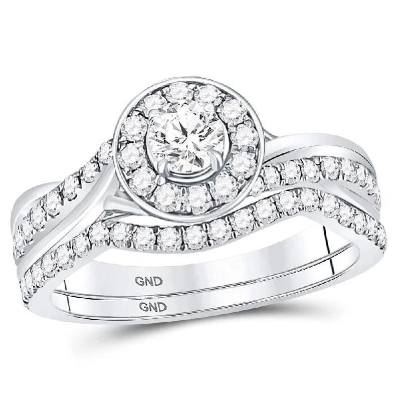 Tidal vortex ring-14kt White Gold Round Diamond Bridal Wedding Ring Band Set 1 Cttw