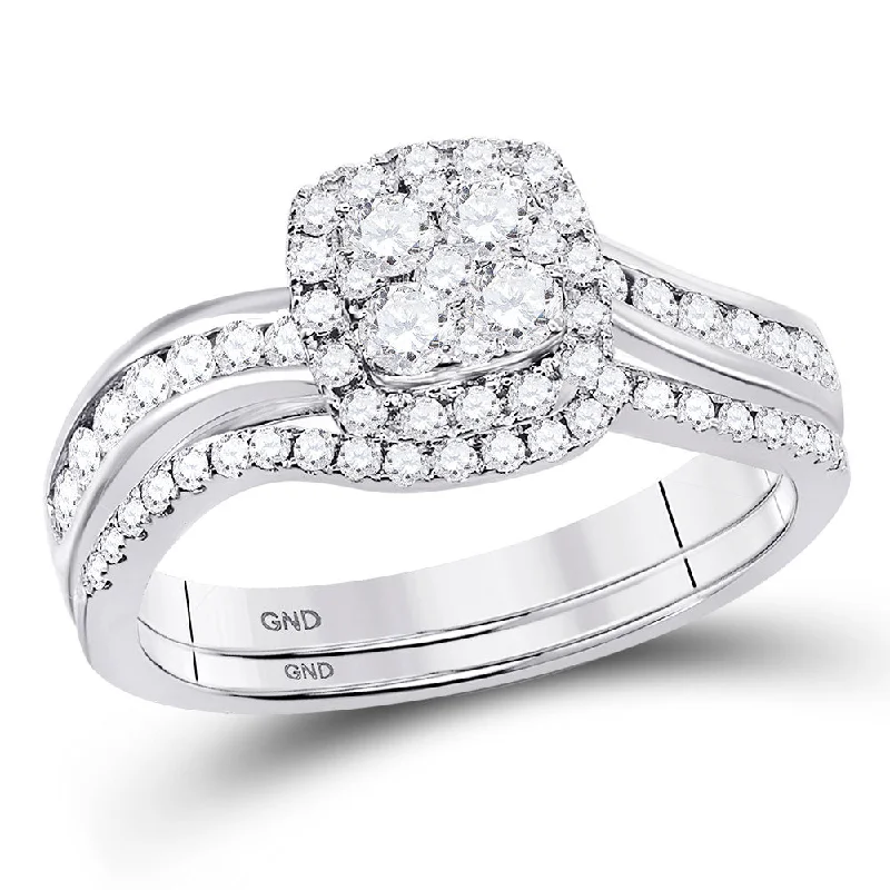 Frilled rim ring-14kt White Gold Round Diamond Bridal Wedding Ring Band Set 3/4 Cttw