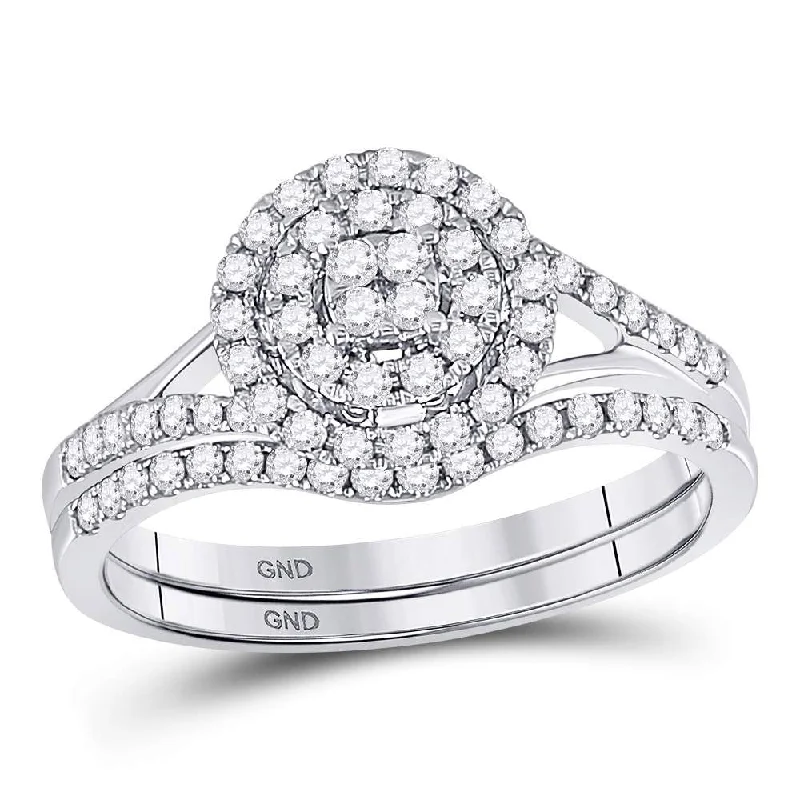 Pleated band ring-14kt White Gold Round Diamond Cluster Bridal Wedding Ring Band Set 1/2 Cttw