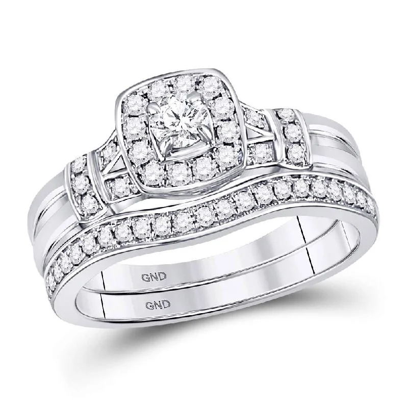 Smelted alloy ring-14kt White Gold Round Diamond Square Bridal Wedding Ring Band Set 1/2 Cttw