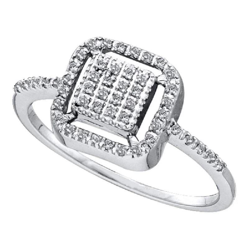 Flax seed ring-14kt White Gold Womens Round Diamond Square Cluster Ring 1/8 Cttw