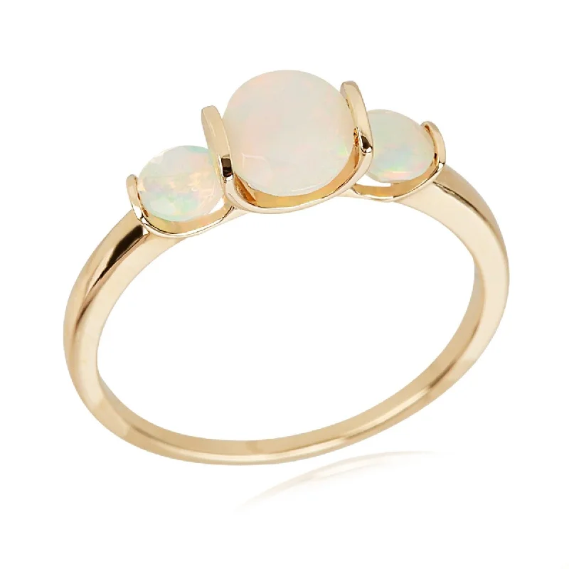 Pentagon gem ring-14Kt Yellow Gold Ethiopian Opal 3 Stone Ring