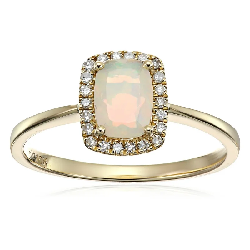 Hazy dawn ring-14Kt Yellow Gold Ethiopian Opal and Diamond Ring