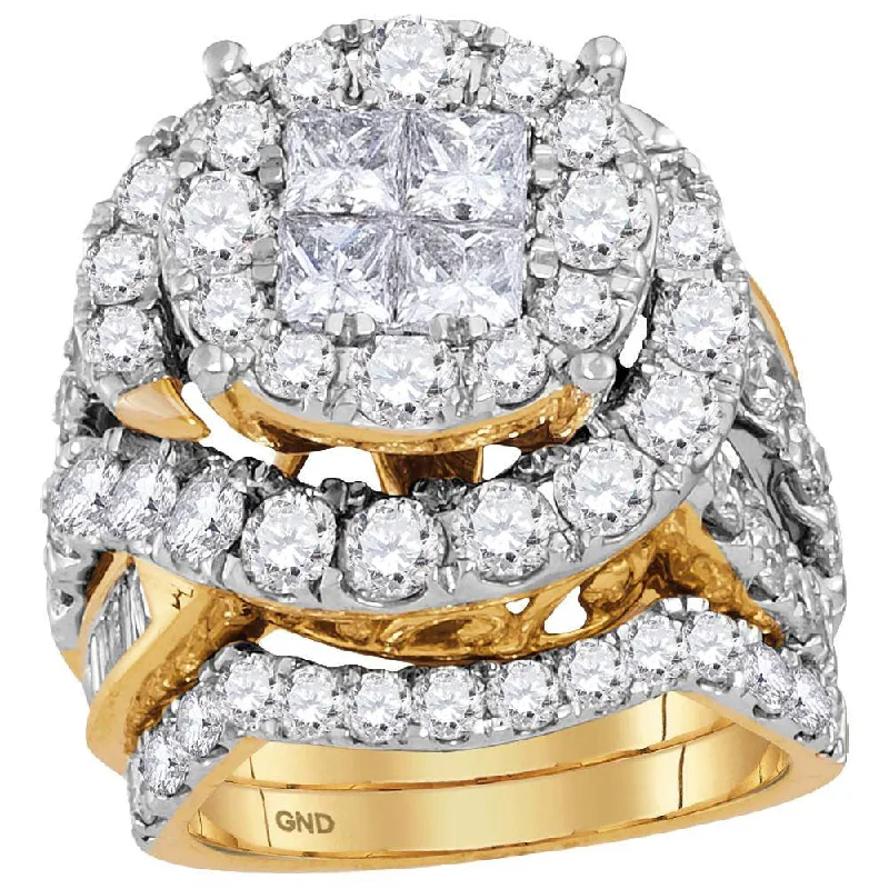 Brass forged ring-14kt Yellow Gold Princess Diamond Bridal Wedding Ring Band Set 5-5/8 Cttw