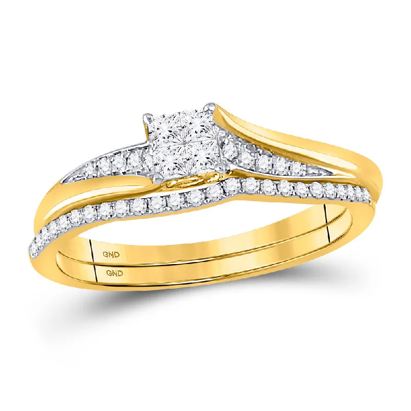 Stellar shine ring-14kt Yellow Gold Princess Diamond Cluster Bridal Wedding Ring Band Set 1/3 Cttw