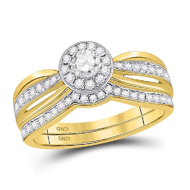 Slit vent ring-14kt Yellow Gold Round Diamond Bridal Wedding Ring Band Set 1/2 Cttw