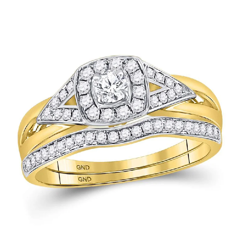 Slim bezel ring-14kt Yellow Gold Round Diamond Bridal Wedding Ring Band Set 1/2 Cttw