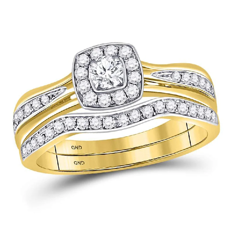 Ripple band ring-14kt Yellow Gold Round Diamond Bridal Wedding Ring Band Set 1/2 Cttw