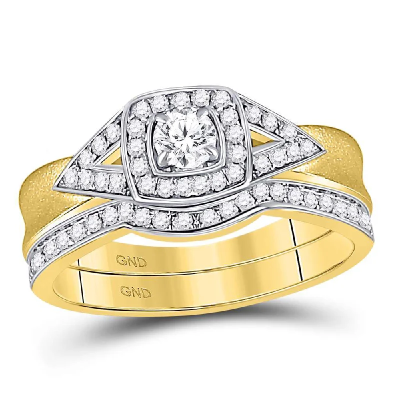 Maple nut ring-14kt Yellow Gold Round Diamond Bridal Wedding Ring Band Set 1/2 Cttw