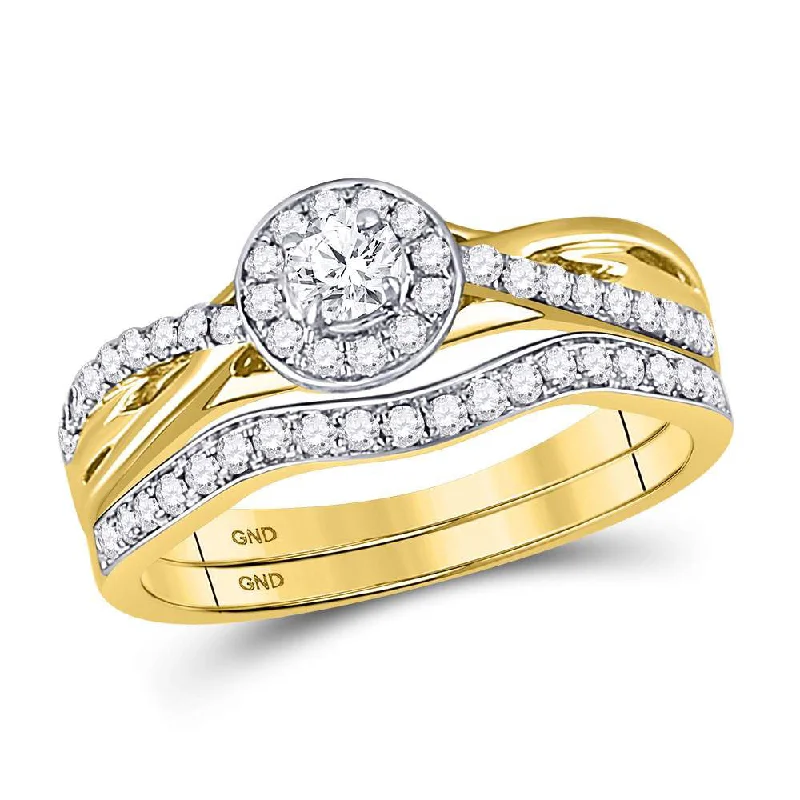 Tin cast ring-14kt Yellow Gold Round Diamond Bridal Wedding Ring Band Set 1/2 Cttw