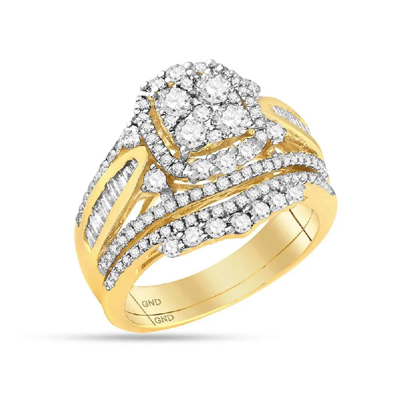 Brushed band ring-14kt Yellow Gold Round Diamond Bridal Wedding Ring Band Set 1-5/8 Cttw