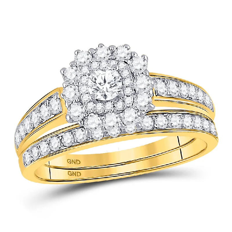 Linen weave ring-14kt Yellow Gold Round Diamond Bridal Wedding Ring Band Set 1 Cttw