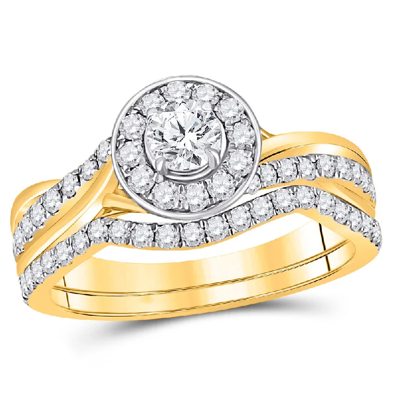 Triple knot ring-14kt Yellow Gold Round Diamond Bridal Wedding Ring Band Set 1 Cttw