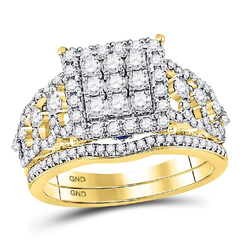 Pine bark ring-14kt Yellow Gold Round Diamond Bridal Wedding Ring Band Set 1 Cttw