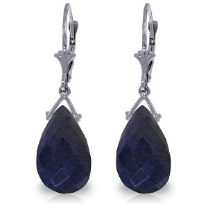 Oval-cut opal earrings-15.6 Carat 14K Solid White Gold Leverback Earrings Briolette Sapphire