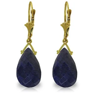 Ochre agate earrings-15.6 Carat 14K Solid Yellow Gold Leverback Earrings Briolette Sapphire