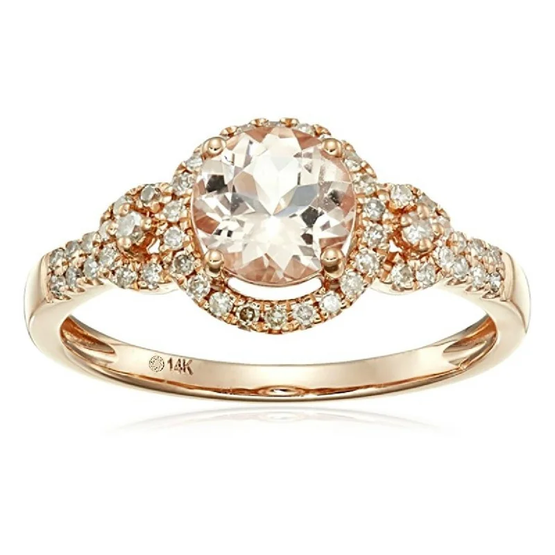 Micro stud ring-18K Rose Gold Over Silver 1.04Ctw Morganite & Diamond Classic Ring