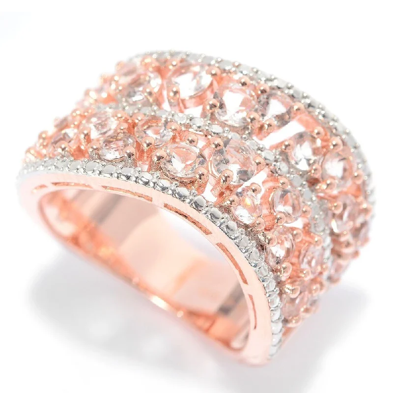 Suede band ring-18k Rose Gold Over Silver Scattered Morganite Wave Band Ring