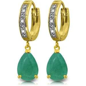 Leaf stem earrings-2.03 Carat 14K Solid Yellow Gold Lauralee Emerald Diamond Earrings