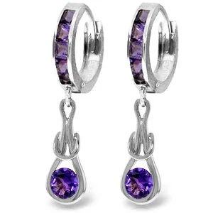 Savanna grass earrings-2.15 Carat 14K Solid White Gold Huggie Earrings Dangling Amethyst