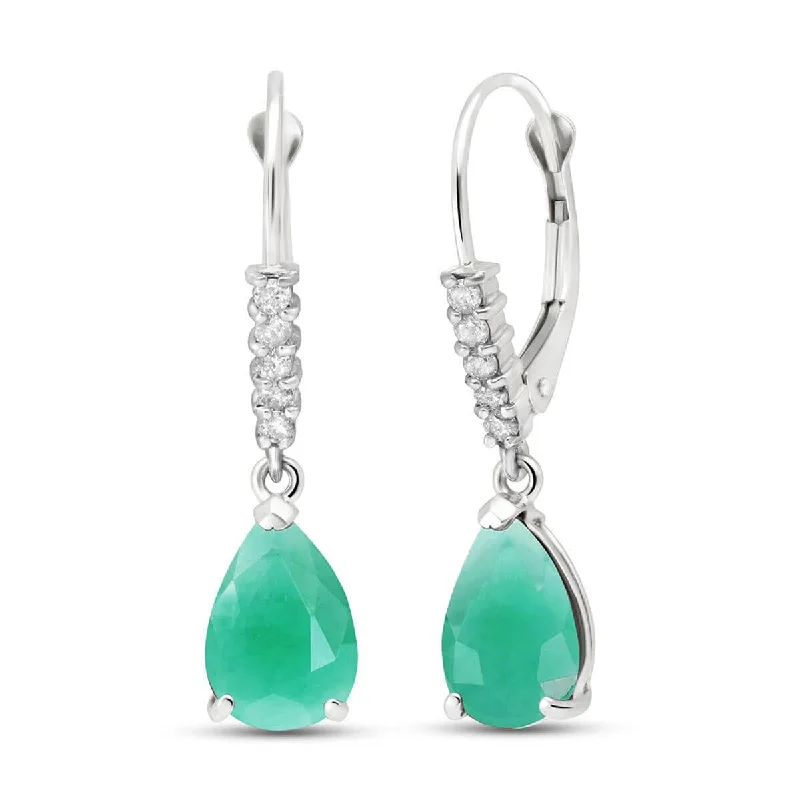 Chipped drop earrings-2.15 Carat 14K Solid White Gold Scorching Stare Emerald Diamond Earrings