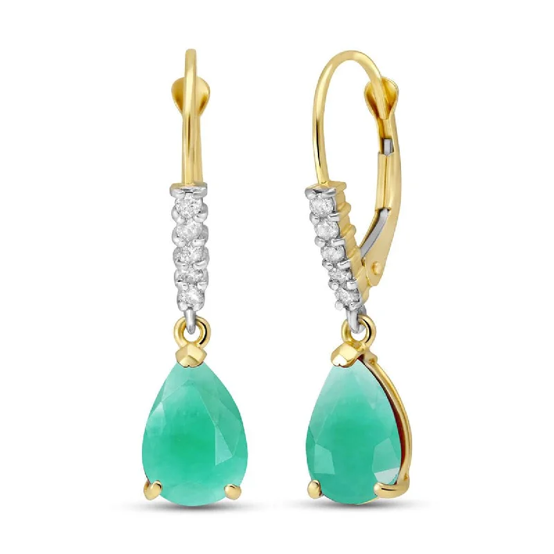 Ribbed edge earrings-2.15 Carat 14K Solid Yellow Gold Violeta Emerald Diamond Earrings